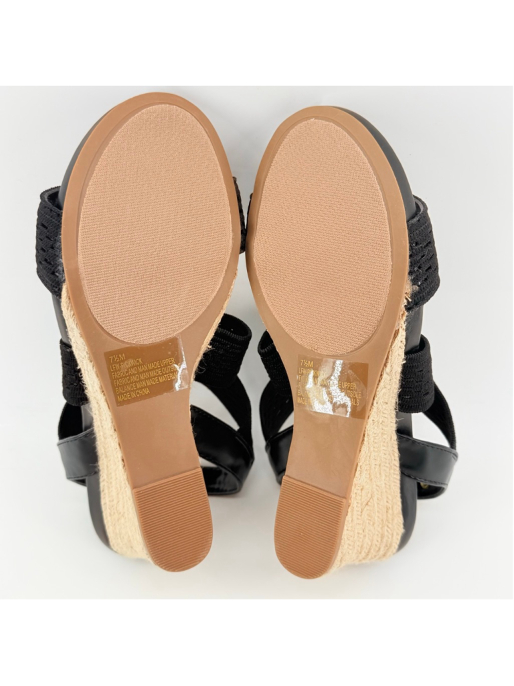 Women's London Fog Black Wedge Woven Textile Sandals Heel Size 7.5 - Picture 9 of 13